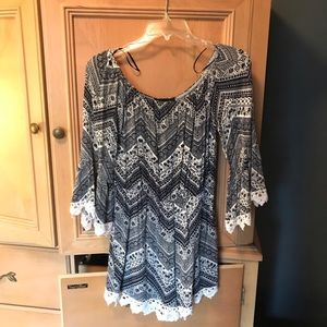 Print Navy Blue and White Romper